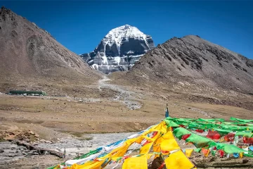 Beautiful prayer flags at the foot of Mount Kailash