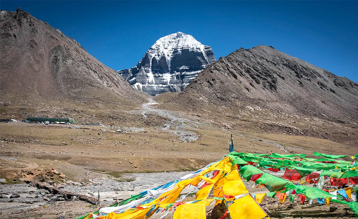 Beautiful prayer flags at the foot of Mount Kailash