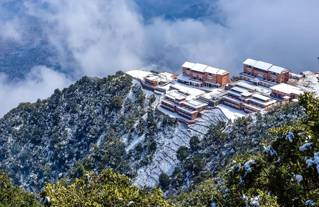 Chandragiri hill resort covered with snow in winter
